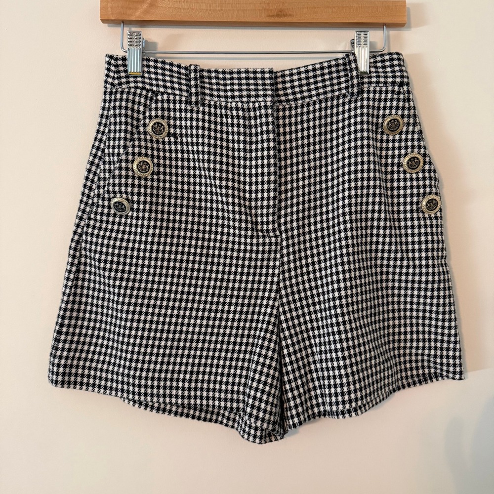 Zara Houndstooth High Waisted Sailor Style Shorts Old Money Quiet Luxury Sz Med
